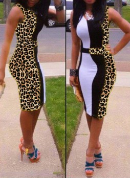  Sleeveless Leopard Print Dress