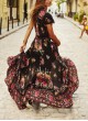 Flowing Skirt Short Sleeves Floral Maxi Dress 