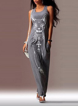Egyptian Cat Print Knit Maxi Dress  